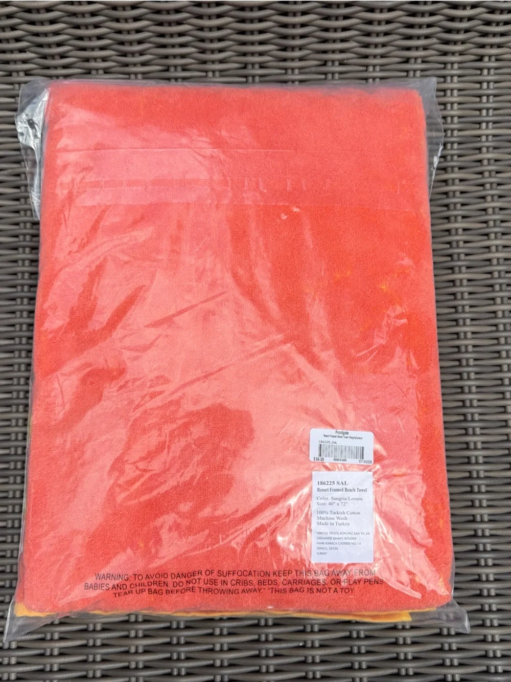 Frontgate Coral & Yellow Striped Beach Towel - NWT